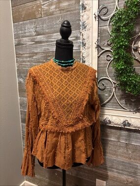 NWT Rocks & Indigo Women’s Textured Fringe Peplum Top - Copper